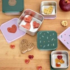 Lot de 3 boîtes à goûter inox Happy Rascals Coeur lavande