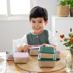 Lot de 3 boîtes à goûter inox Happy Rascals Smile vert