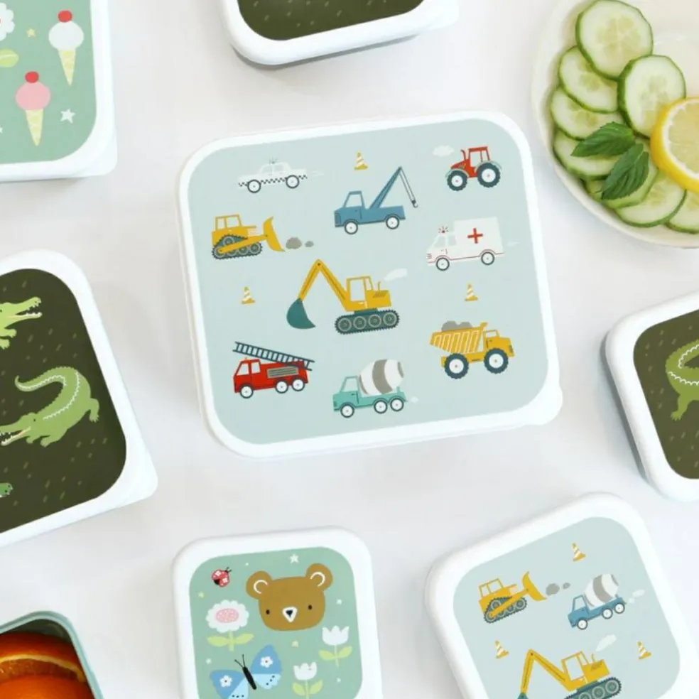 Lot de 4 boîtes à goûter Véhicules