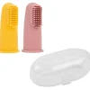 Lot de 2 brosses à dents à doigt ocre et rose + étui de protection