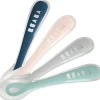 Lot de 4 cuillères en silicone 2e âge bleu, rose et vert d'eau