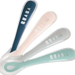 Lot de 4 cuillères en silicone 2e âge bleu, rose et vert d'eau