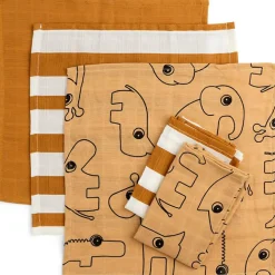 Lot de 5 débarbouillettes en tissu Deer friends Moutarde (30 x 30 cm)