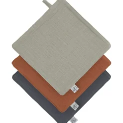 Lot de 3 débarbouillettes olive-rouille-anthracite