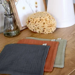 Lot de 3 débarbouillettes olive-rouille-anthracite