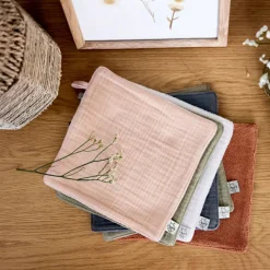 Lot de 3 débarbouillettes olive-rouille-anthracite