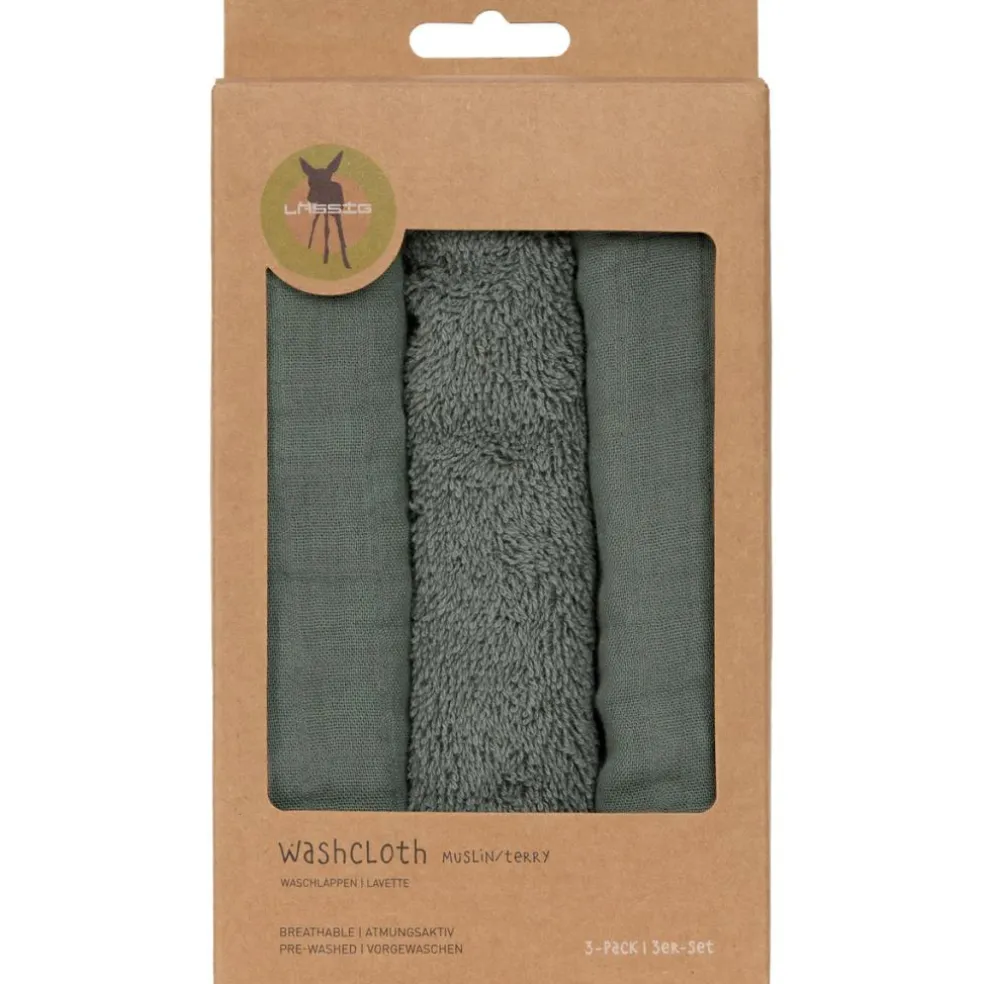 Lot de 3 débarbouillettes vert pétrole