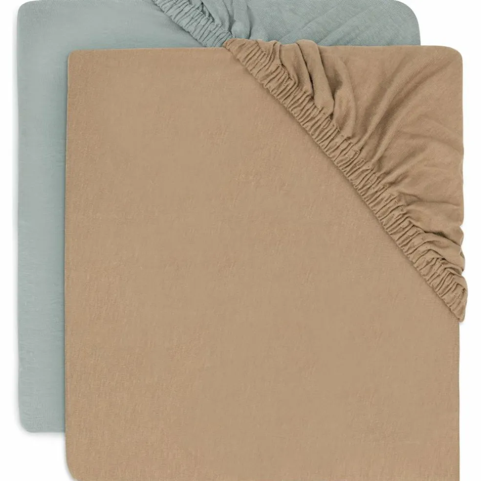 Lot de 2 draps housses en jersey Sea Green-Biscuit (70 x 140 cm)