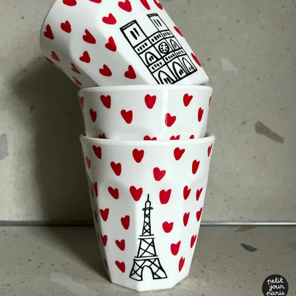 Lot de 6 gobelets paris picto cœurs