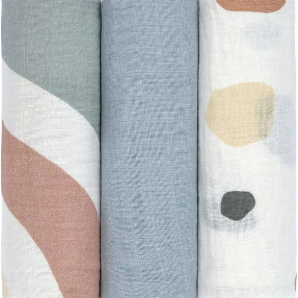 Lot de 3 langes Arc-en-ciel bleu poudré (85 x 85 cm)