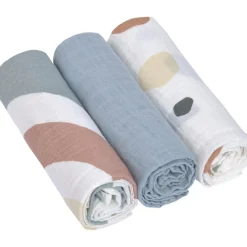 Lot de 3 langes Arc-en-ciel bleu poudré (85 x 85 cm)