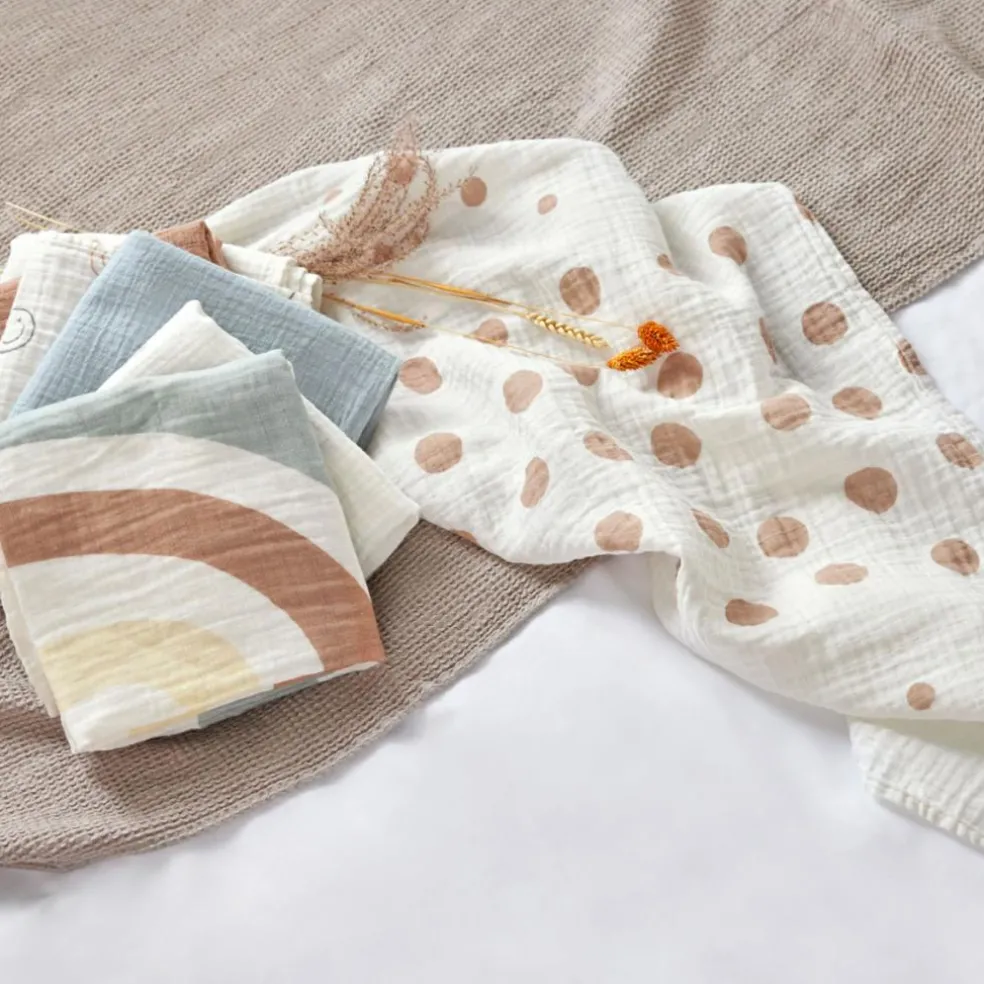 Lot de 3 langes Arc-en-ciel bleu poudré (85 x 85 cm)