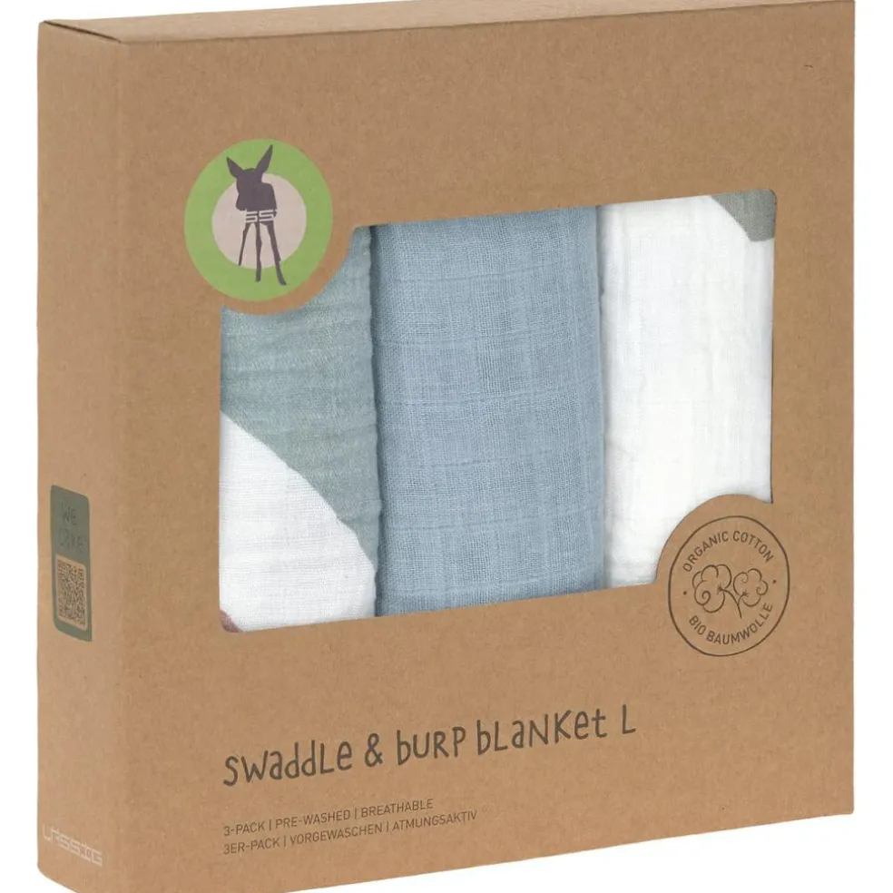 Lot de 3 langes Arc-en-ciel bleu poudré (85 x 85 cm)