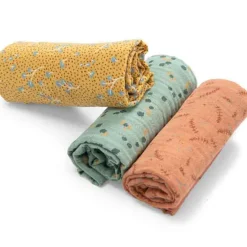 Lot de 3 langes en coton bio Trois petits lapins (70 x 70 cm)