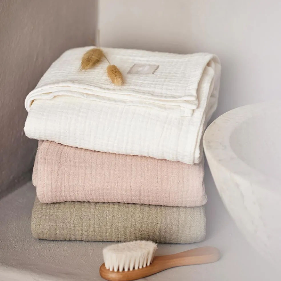 Lot de 4 langes en coton Olive Green-Ivory (70 x 70 cm)