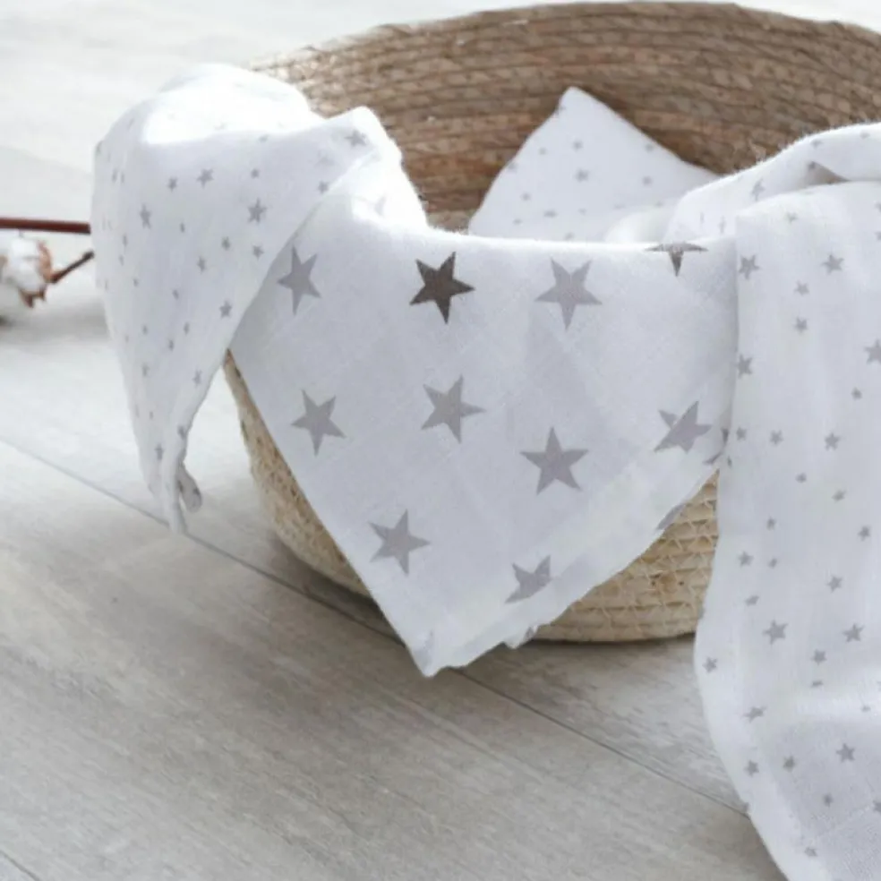 Lot de 6 langes en coton étoile (70 x 70 cm)