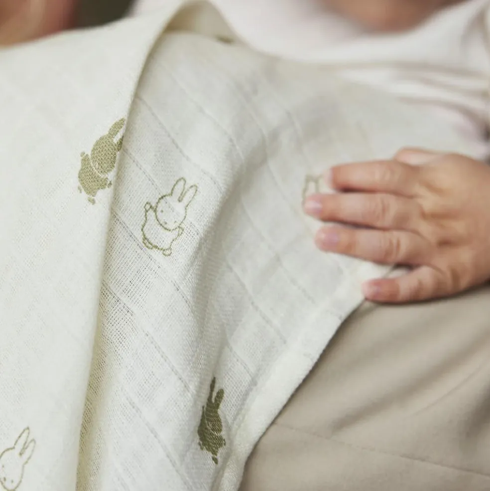 Lot de 3 langes en gaze de coton Happy Miffy Olive Green (70 x 70 cm)