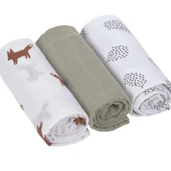 Lot de 3 langes en mousseline Little Forest Renard (60 x 60 cm)