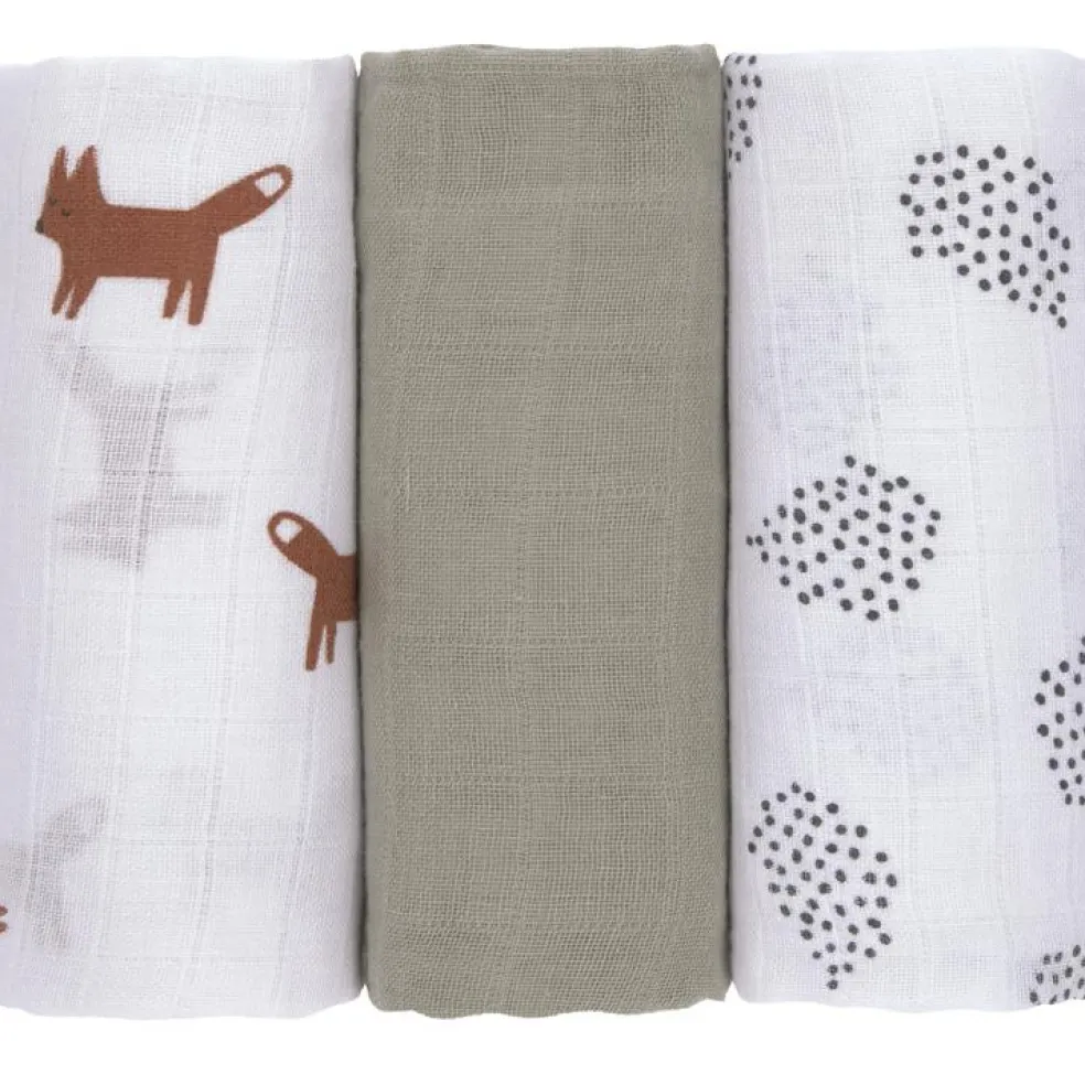 Lot de 3 langes en mousseline Little Forest Renard (60 x 60 cm)