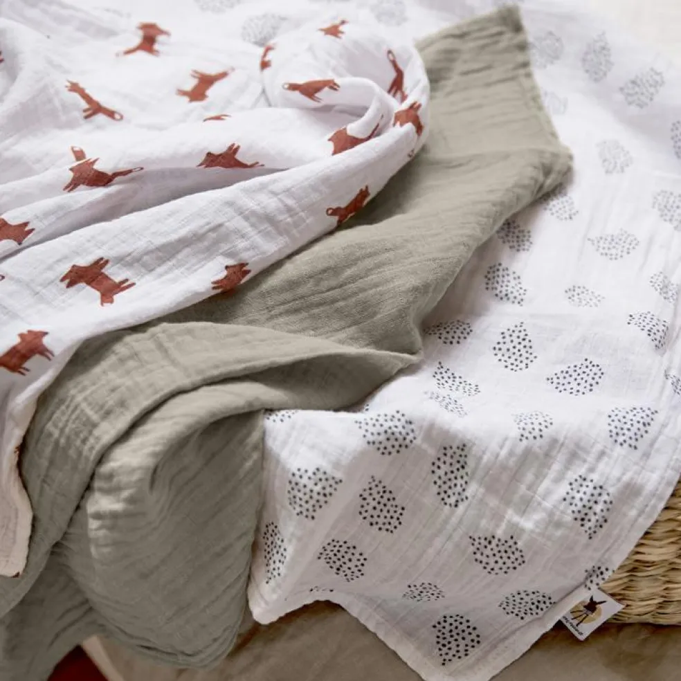 Lot de 3 langes en mousseline Little Forest Renard (60 x 60 cm)