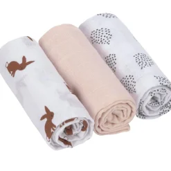 Lot de 3 langes en mousseline Little Forest Lapin (60 x 60 cm)