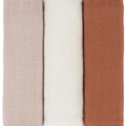 Lot de 3 langes en mousseline Cozy Home Rose, blanc et rouille (85 x 85 cm)