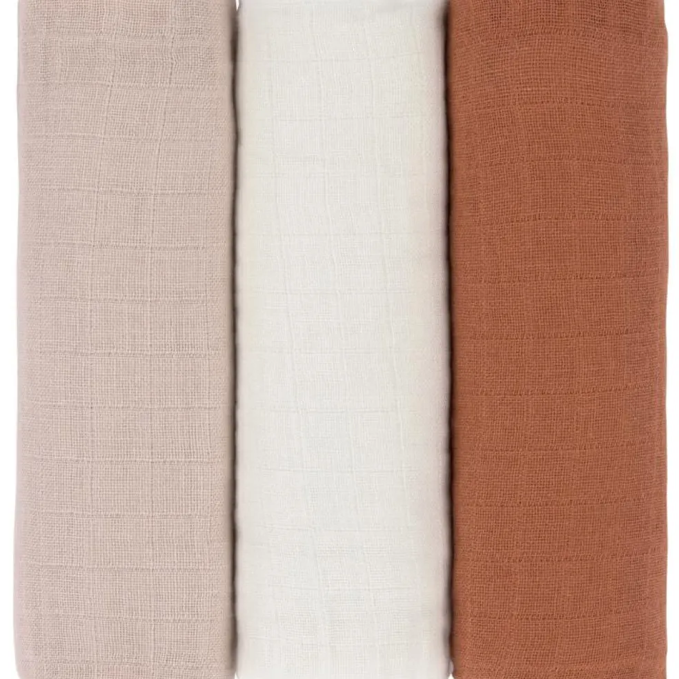 Lot de 3 langes en mousseline Cozy Home Rose, blanc et rouille (85 x 85 cm)