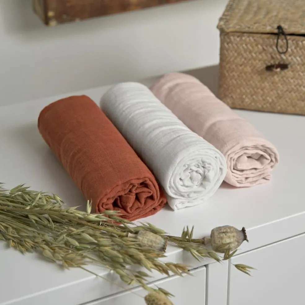 Lot de 3 langes en mousseline Cozy Home Rose, blanc et rouille (85 x 85 cm)