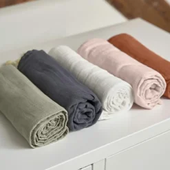 Lot de 3 langes en mousseline Cozy Home Rose, blanc et rouille (85 x 85 cm)