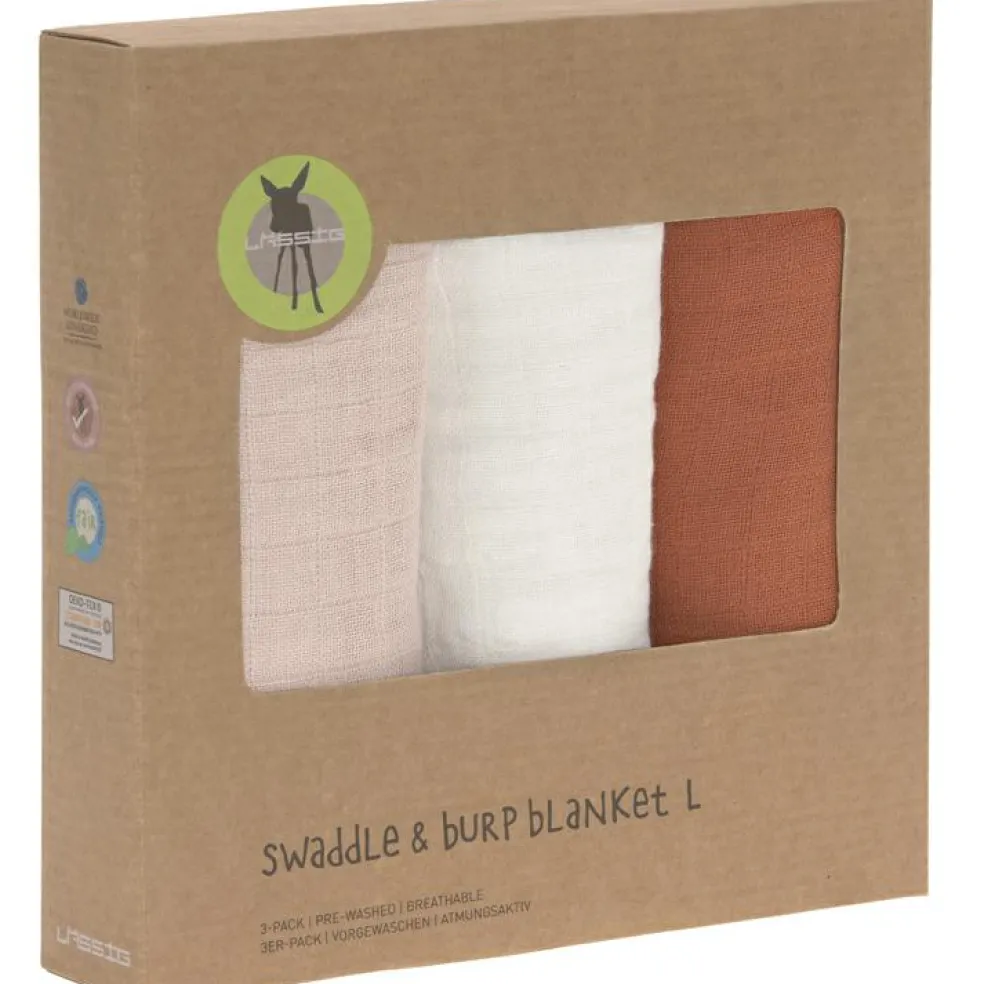 Lot de 3 langes en mousseline Cozy Home Rose, blanc et rouille (85 x 85 cm)