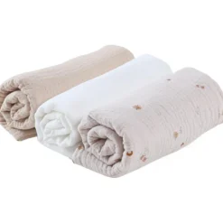 Lot de 3 langes en mousseline Bali, Moka & Snow (70x70 cm)