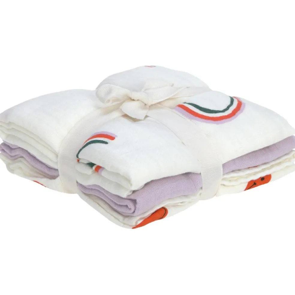 Lot de 3 langes Happy Rascals Coeur lavande (60 x 60 cm)