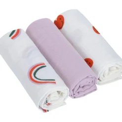 Lot de 3 langes Happy Rascals Coeur lavande (60 x 60 cm)