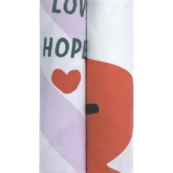 Lot de 2 langes Happy Rascals Coeur lavande (120 x 120 cm)