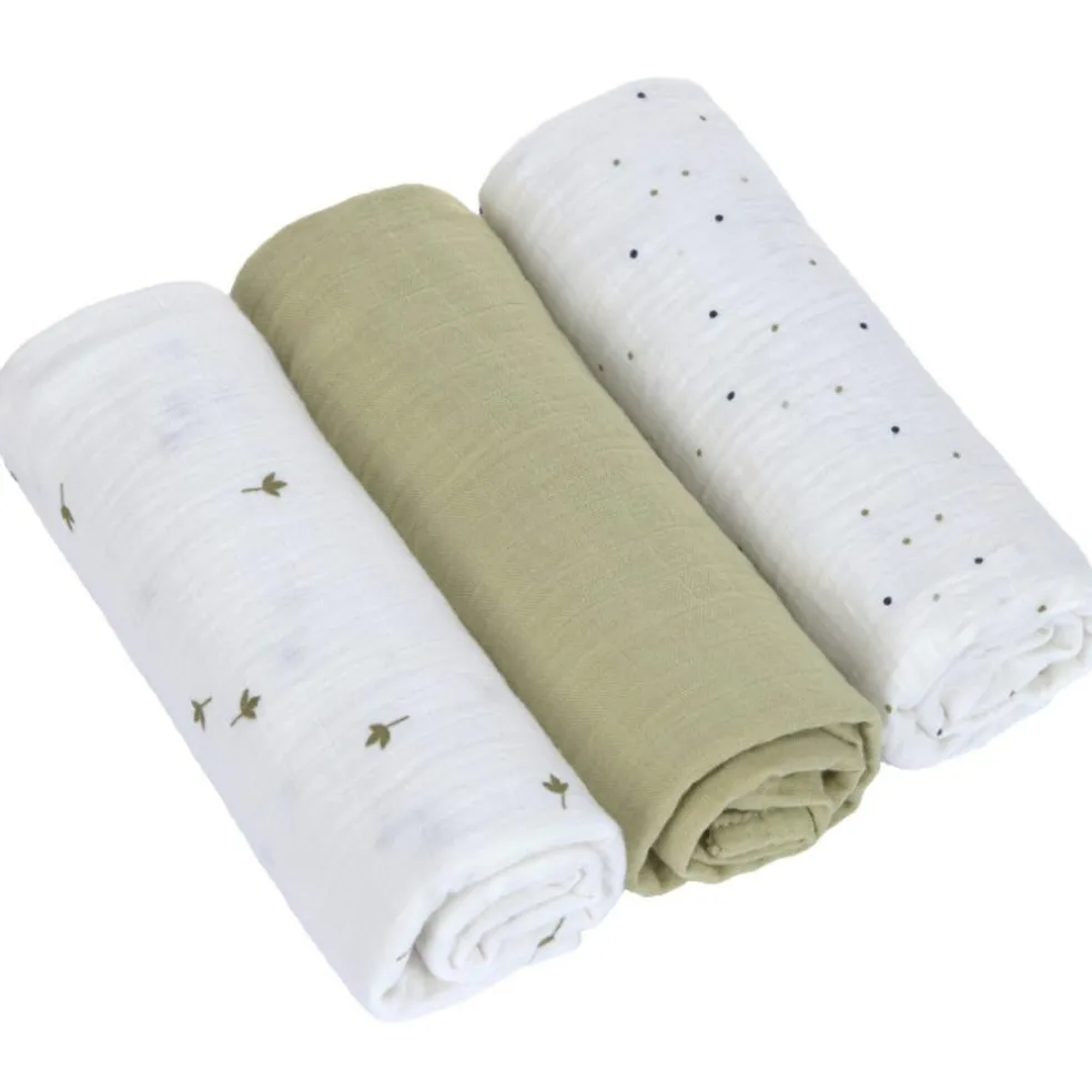 Lot de 3 langes mousseline GOTS Feuille (85 x 85 cm)