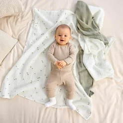 Lot de 3 langes mousseline GOTS Feuille (85 x 85 cm)