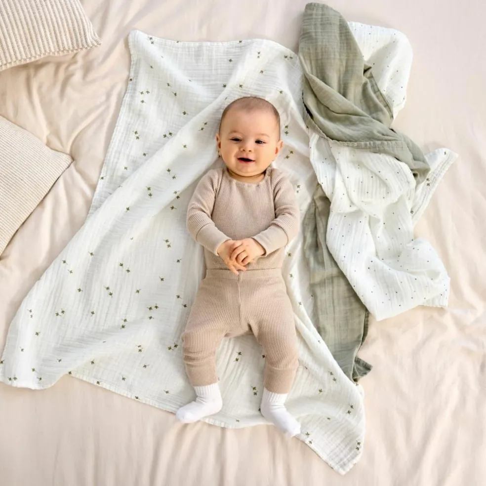 Lot de 3 langes mousseline GOTS Feuille (85 x 85 cm)