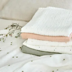 Lot de 3 langes mousseline GOTS Feuille (85 x 85 cm)