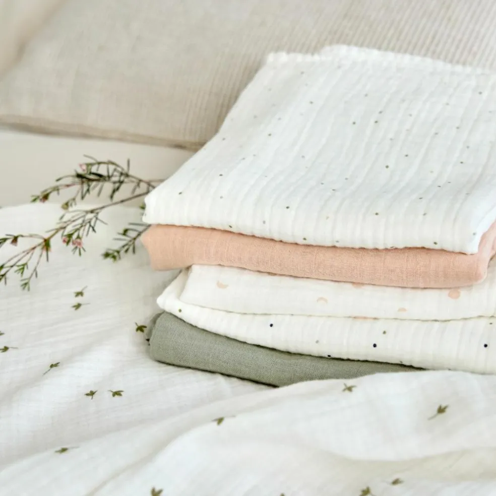 Lot de 3 langes mousseline GOTS Feuille (85 x 85 cm)