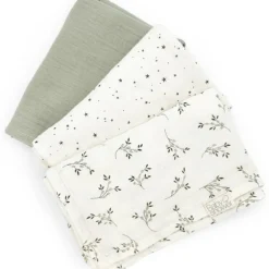 Lot de 3 langes Olive Bloom (70 x 70 cm)