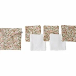 Lot de 5 lingettes avec pochette liberty et biscuit (10 x 10 cm)