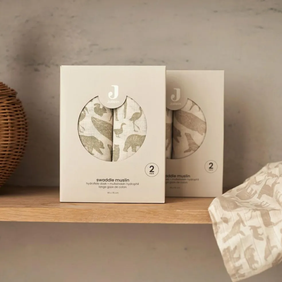 Lot de 2 maxi langes en gaze de coton Animals Nougat (115 x 115 cm)