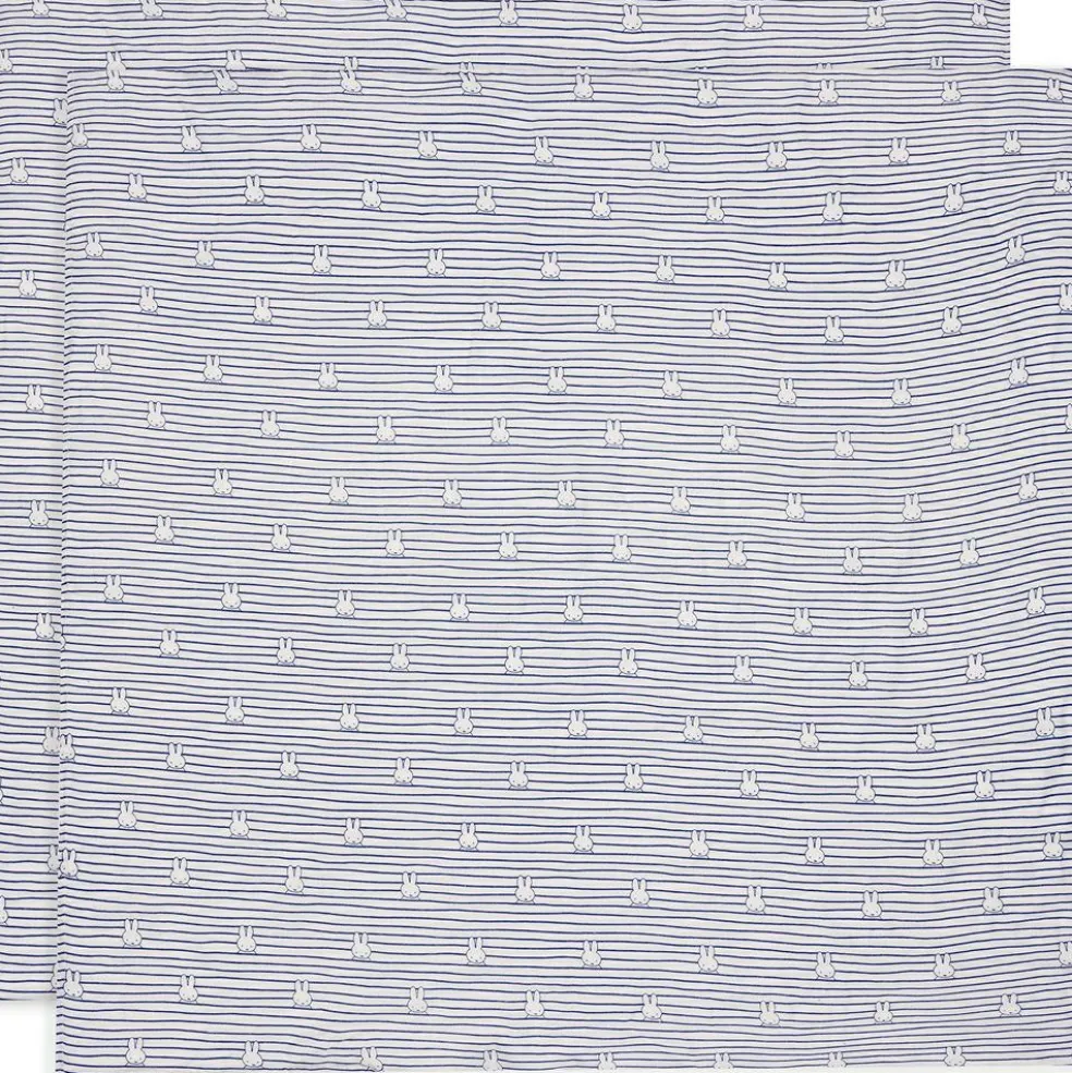 Lot de 2 maxi-langes en coton Miffy Stripe Navy (115 x 115 cm)