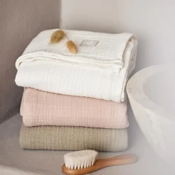 Lot de 2 maxi-langes en coton Wild Rose-Ivory (115 x 115 cm)