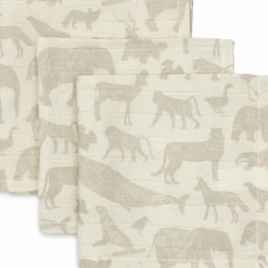 Lot de 3 mini langes en gaze de coton Animals Nougat (31 x 31 cm)