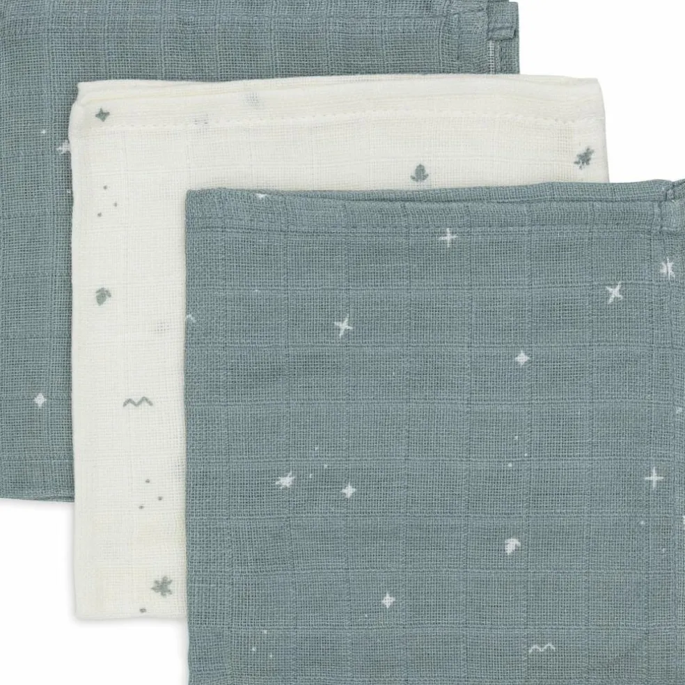 Lot de 3 mini langes en gaze de coton Sea Green (31 x 31 cm)