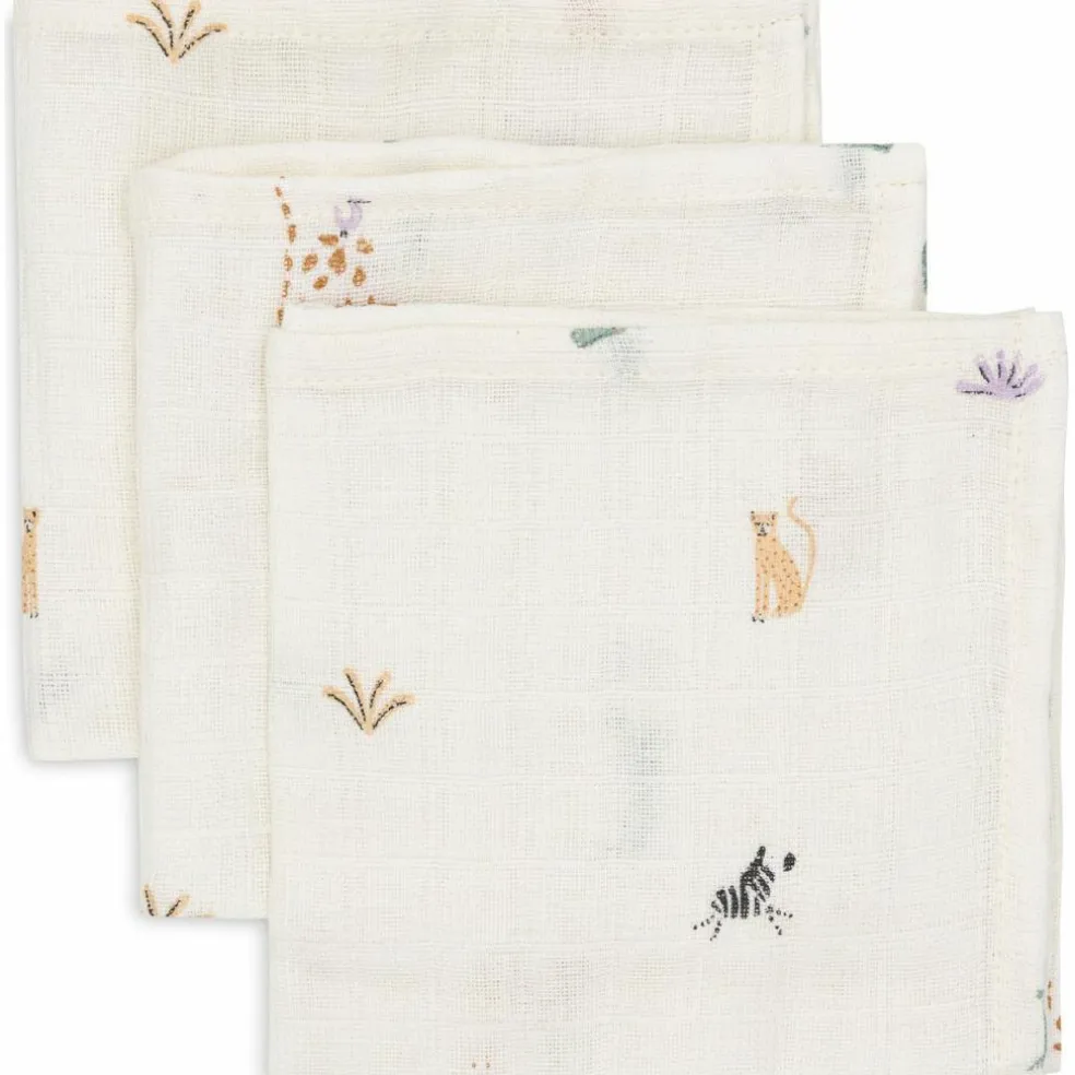 Lot de 3 mini langes en gaze de coton Jungle Jambo (31 x 31 cm)