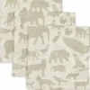 Lot de 3 mini langes en gaze de coton Animals Olive Green (31 x 31 cm)