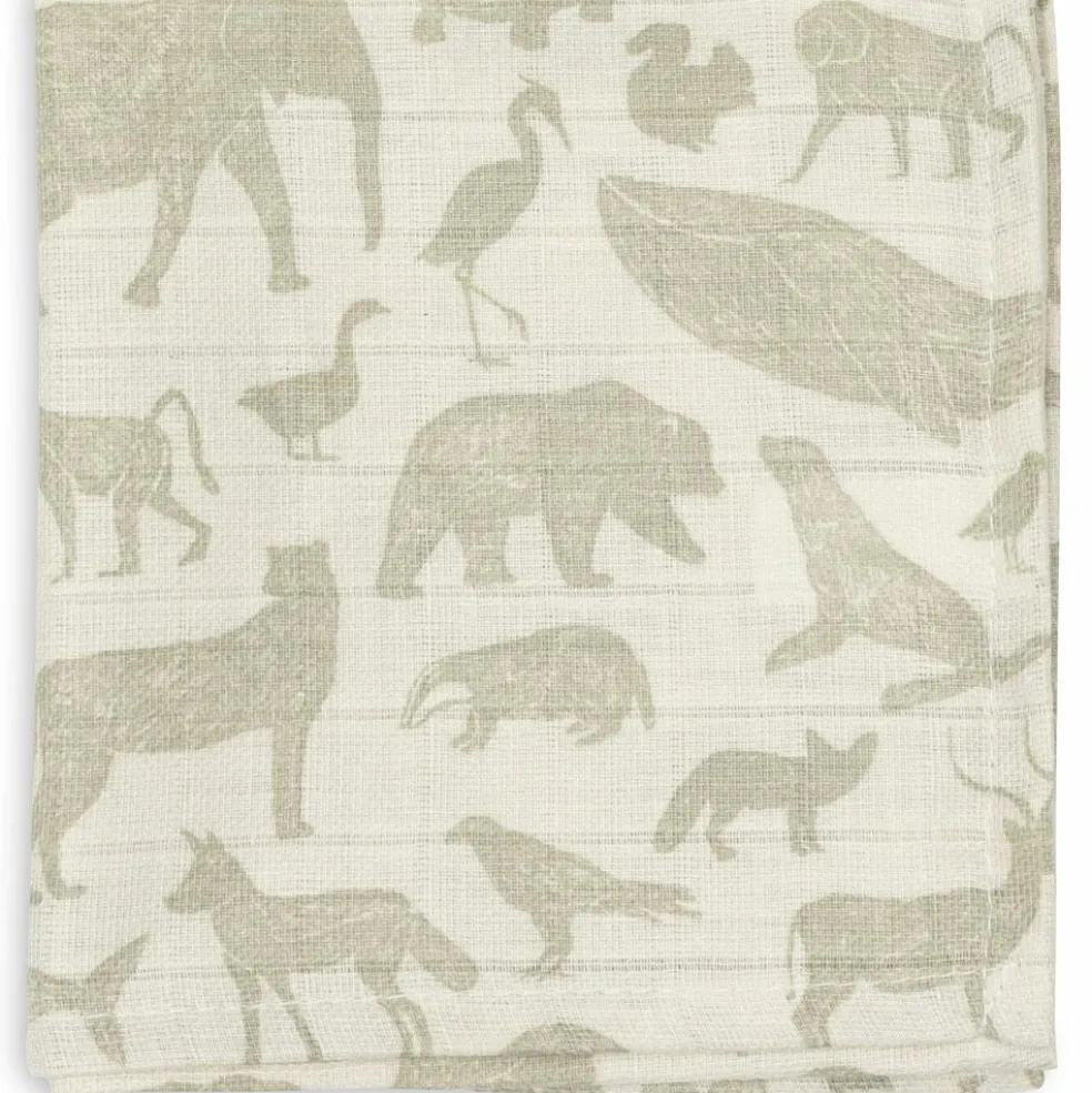 Lot de 3 mini langes en gaze de coton Animals Olive Green (31 x 31 cm)