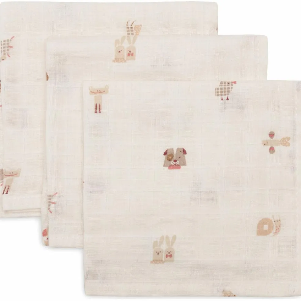 Lot de 3 mini langes en gaze de coton Animal Friends (31 x 31 cm)